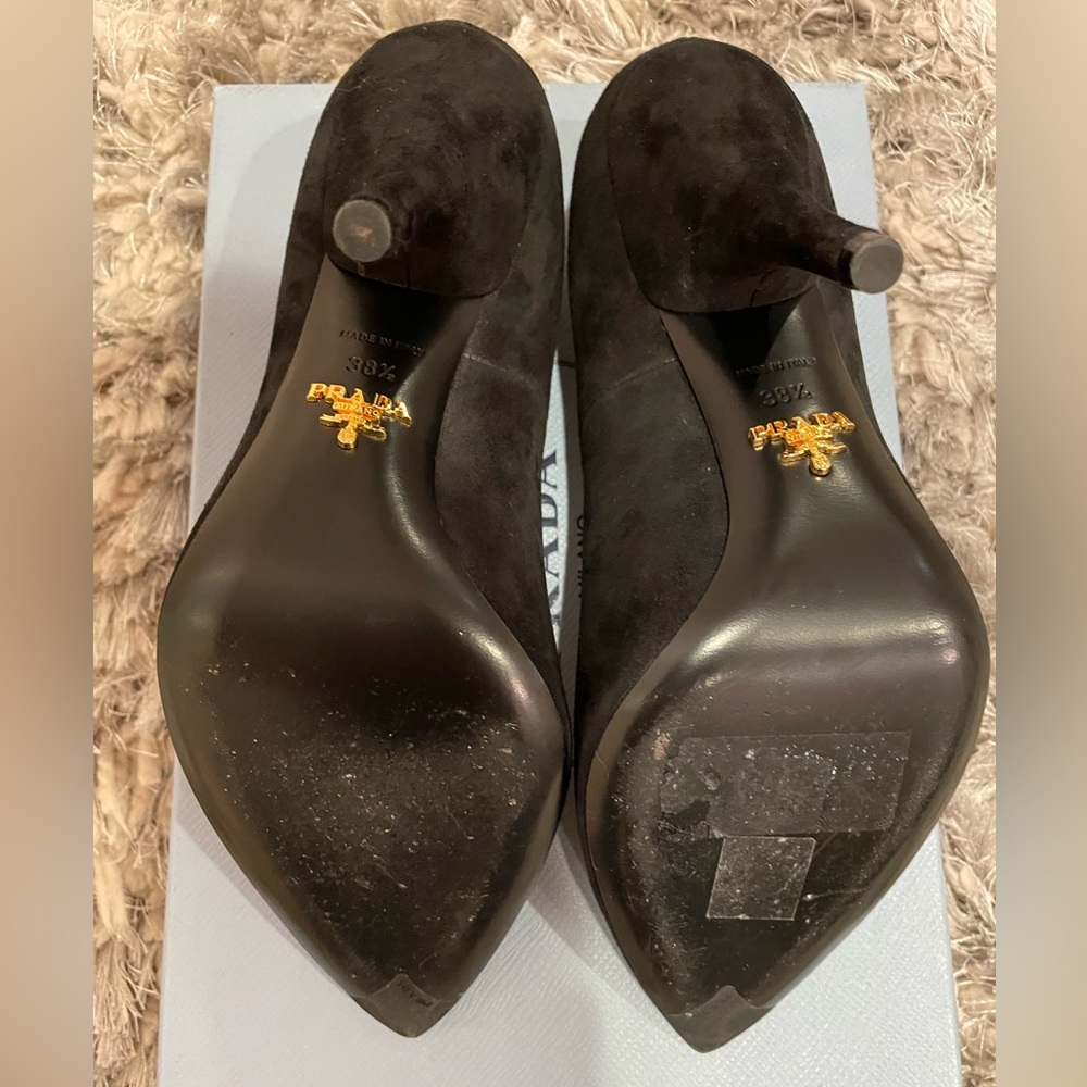 Prada Black suede 4” heel shoes with golden balls decor, size 38.5 - Picture 9 of 14